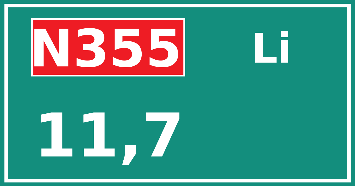 Hectometerbord N355 11,7 zijde Li