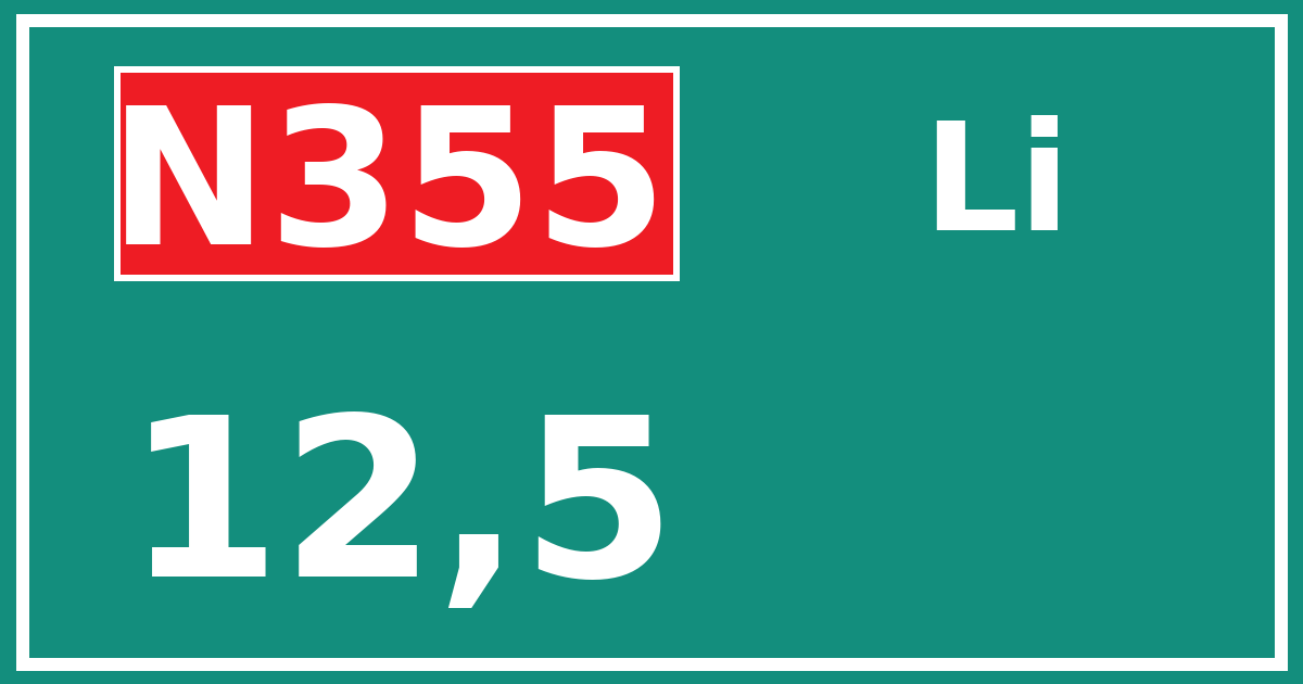 Hectometerbord N355 12,5 zijde Li
