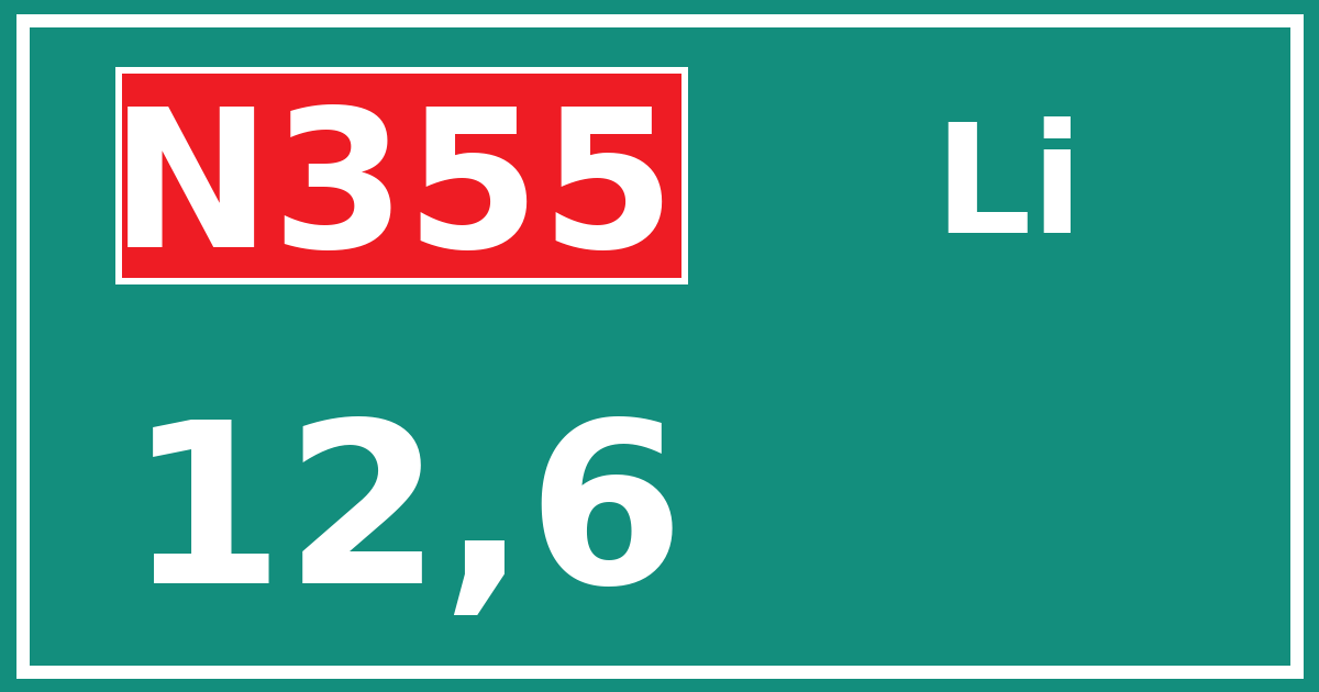 Hectometerbord N355 12,6 zijde Li