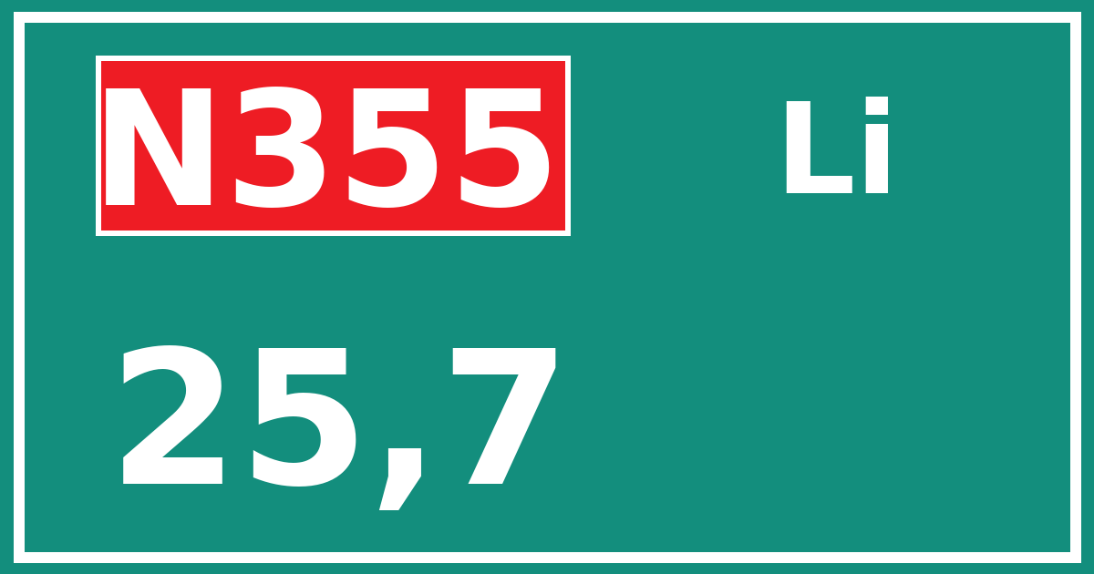 Hectometerbord N355 25,7 zijde Li