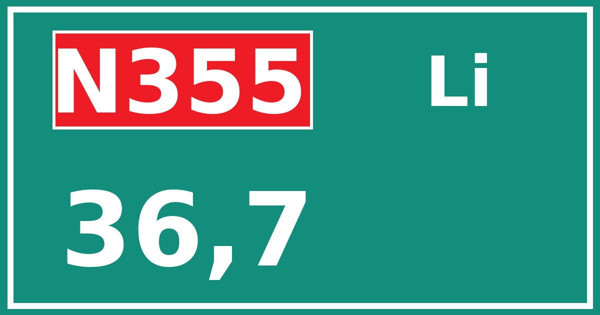 Hectometerbord N355 36,7 zijde Li