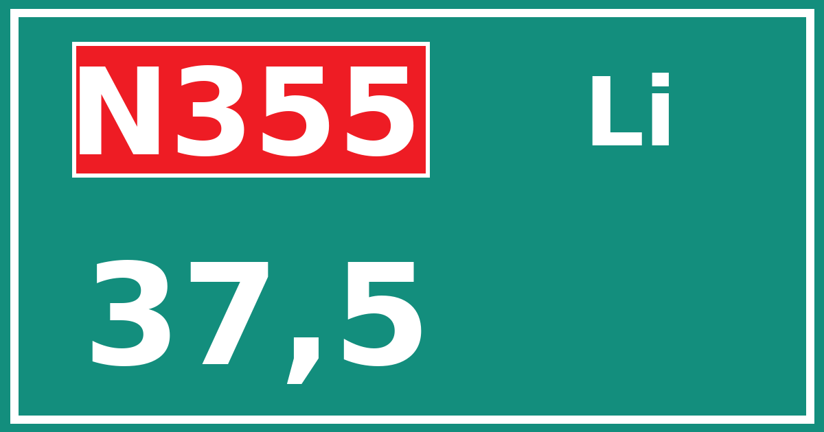 Hectometerbord N355 37,5 zijde Li