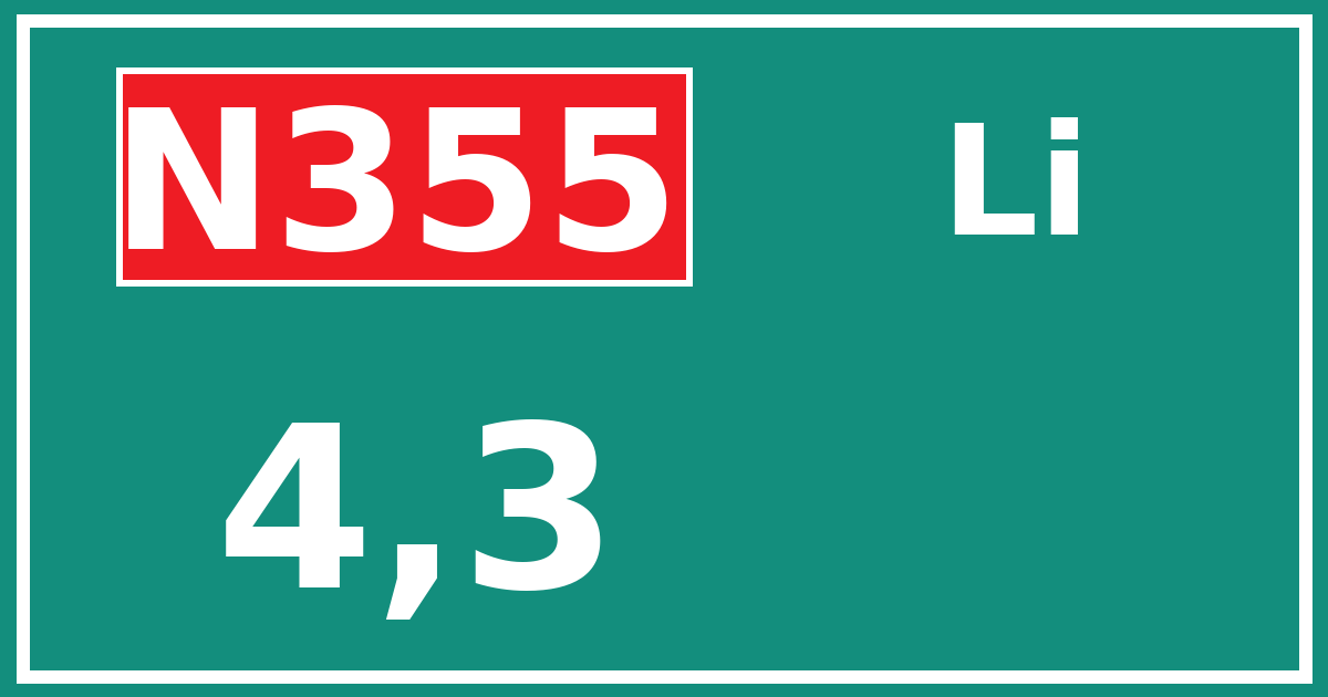 Hectometerbord N355 4,3 zijde Li