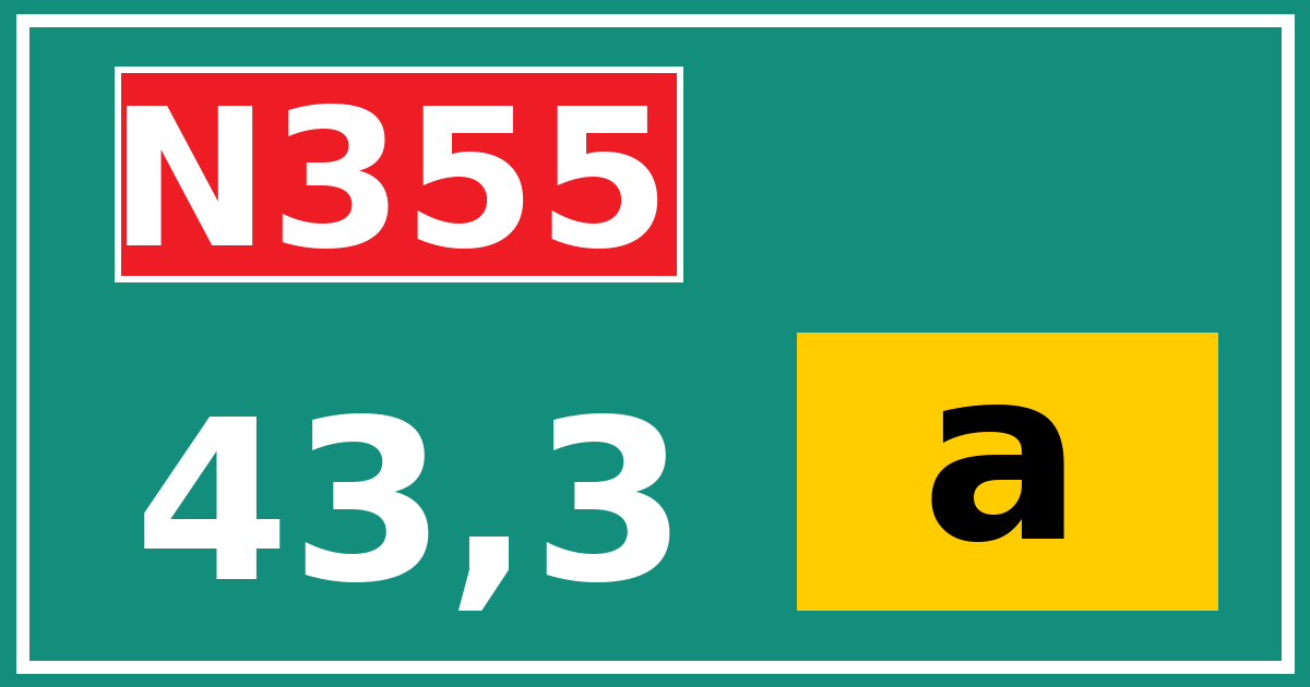 Hectometerbord N355 43,3 letter a