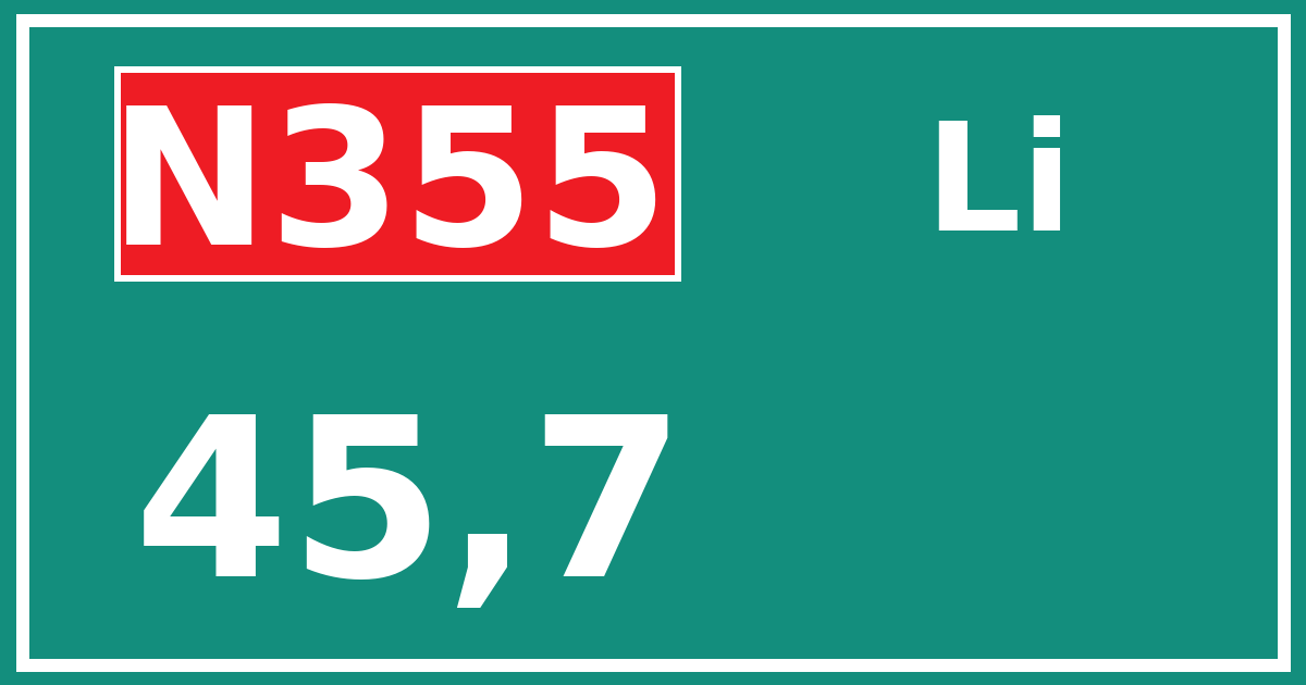 Hectometerbord N355 45,7 zijde Li