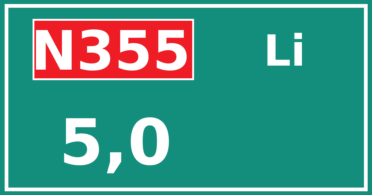 Hectometerbord N355 5,0 zijde Li