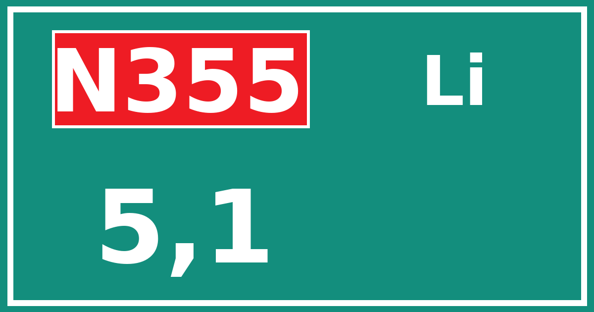 Hectometerbord N355 5,1 zijde Li
