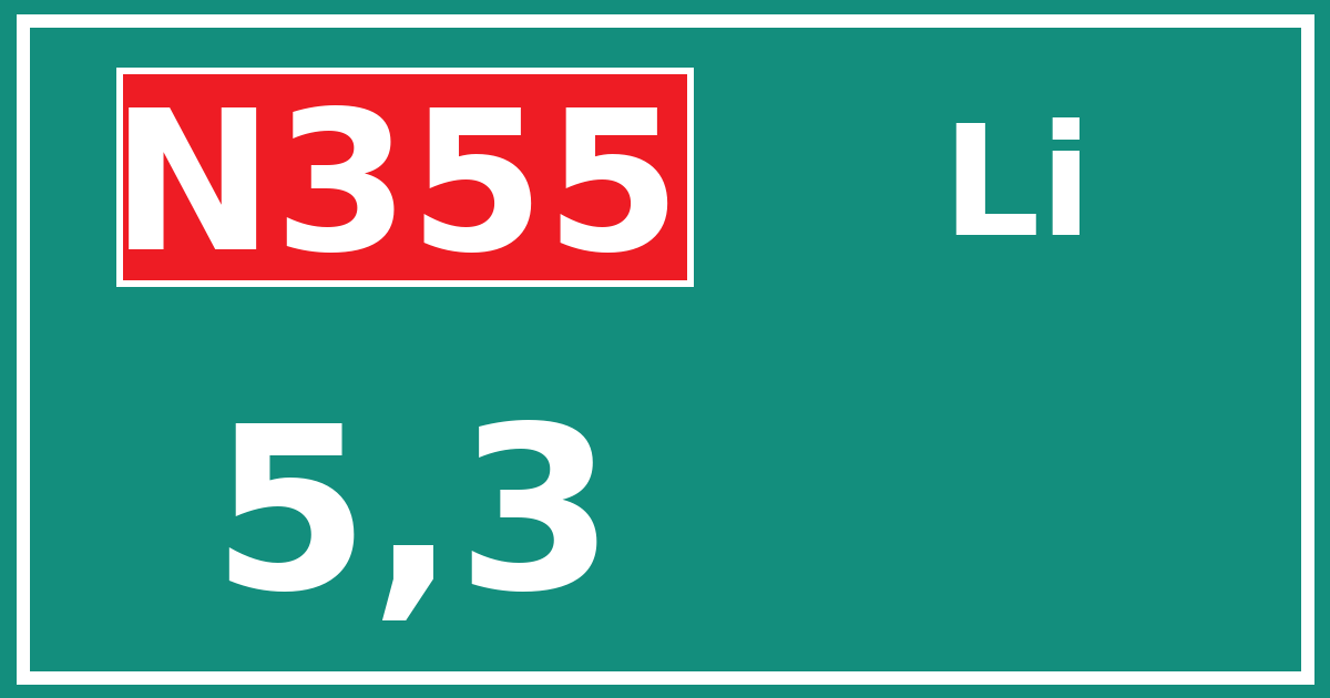 Hectometerbord N355 5,3 zijde Li
