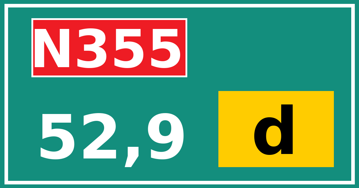 Hectometerbord N355 52,9 letter d