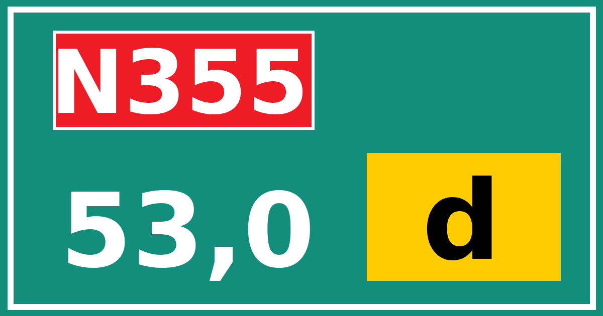 Hectometerbord N355 53,0 letter d