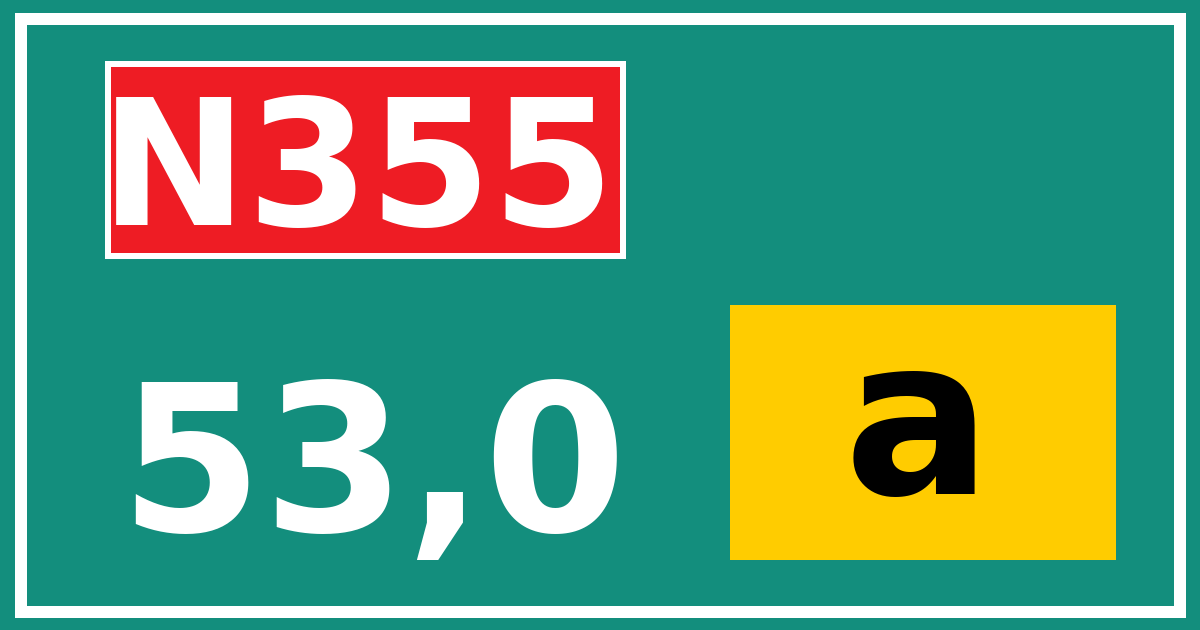 Hectometerbord N355 53,0 letter a