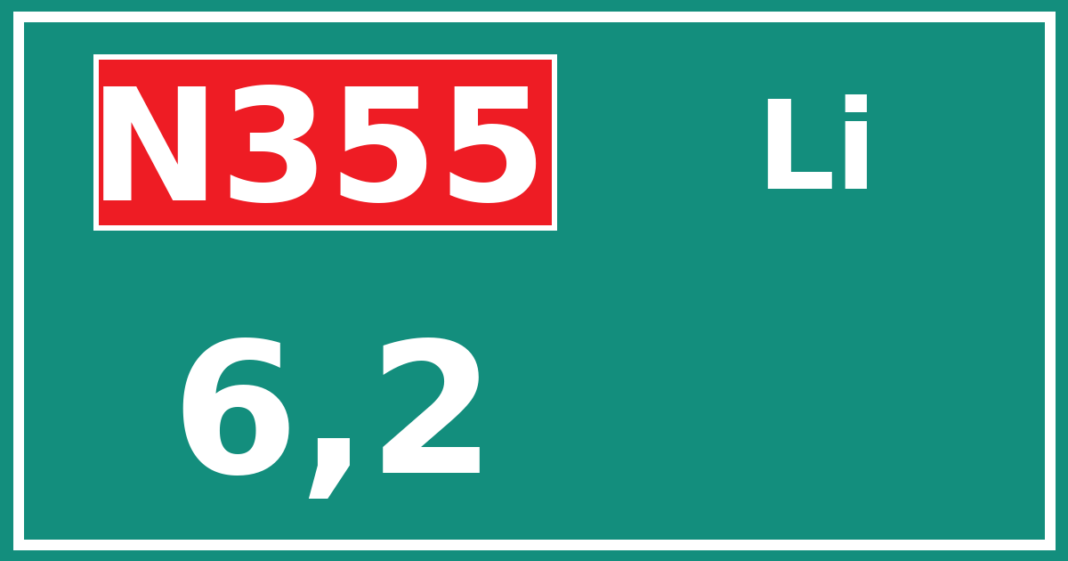 Hectometerbord N355 6,2 zijde Li