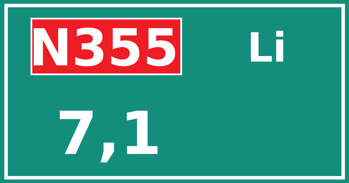 Hectometerbord N355 7,1 zijde Li