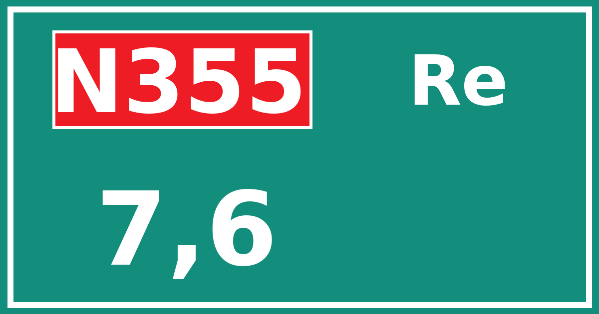 Hectometerbord N355 7,6 zijde Re