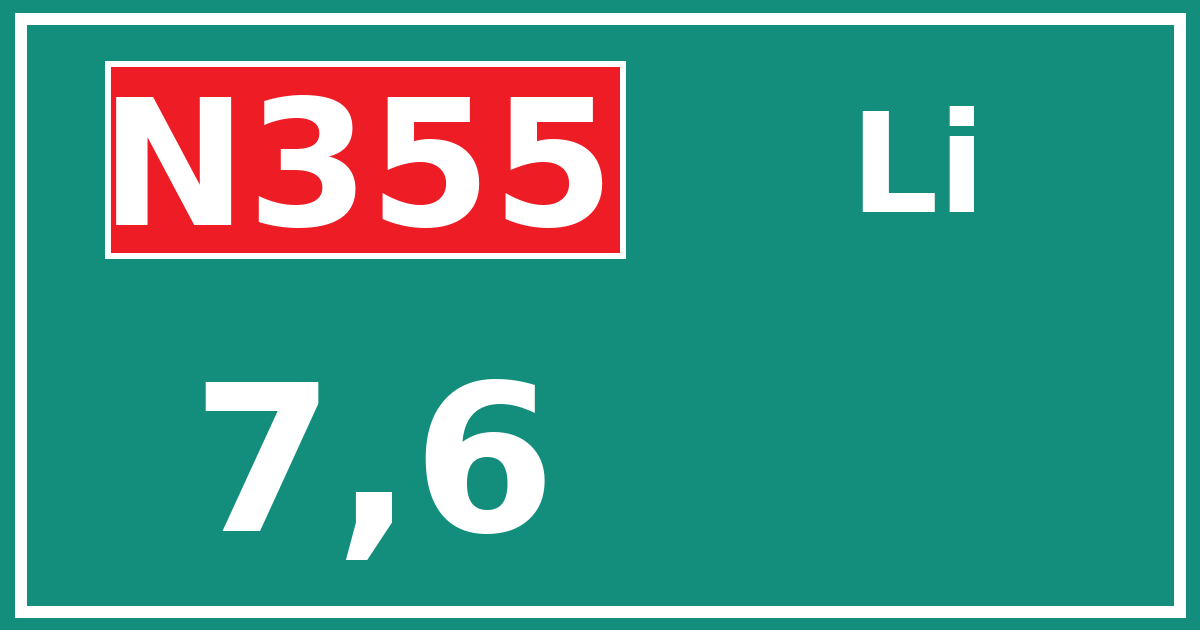 Hectometerbord N355 7,6 zijde Li