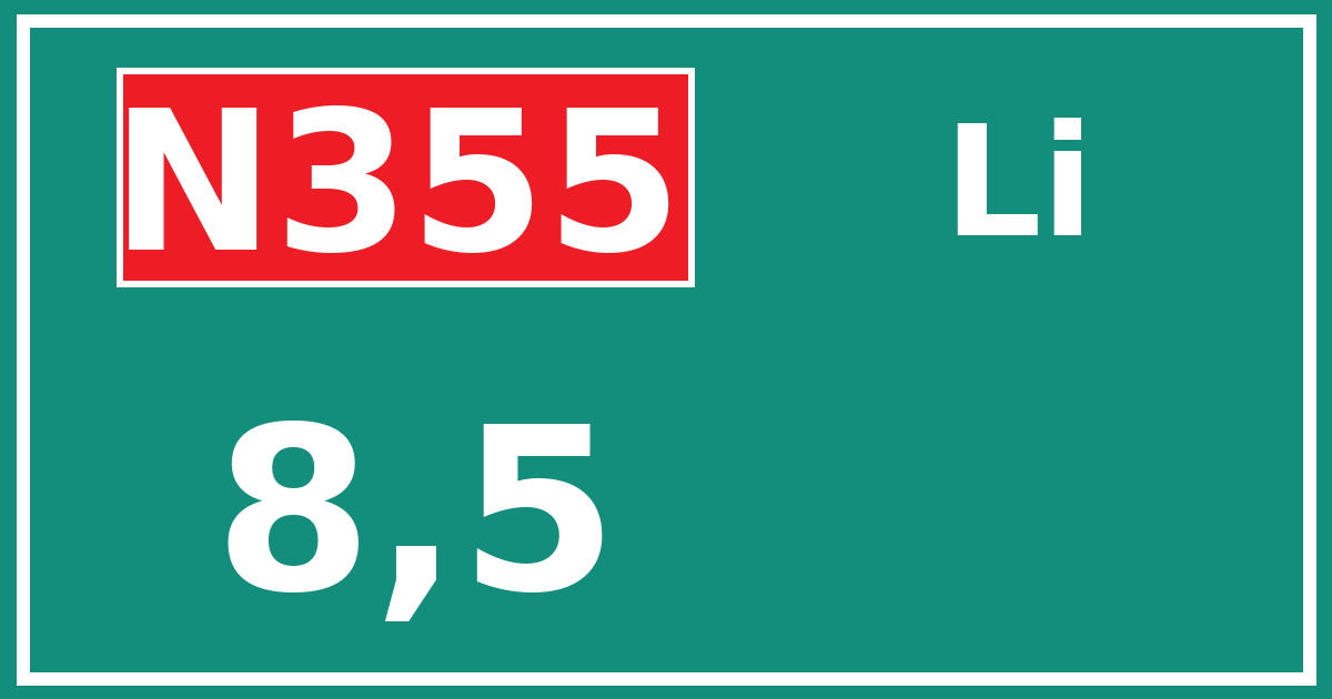 Hectometerbord N355 8,5 zijde Li