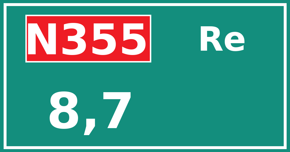 Hectometerbord N355 8,7 zijde Re