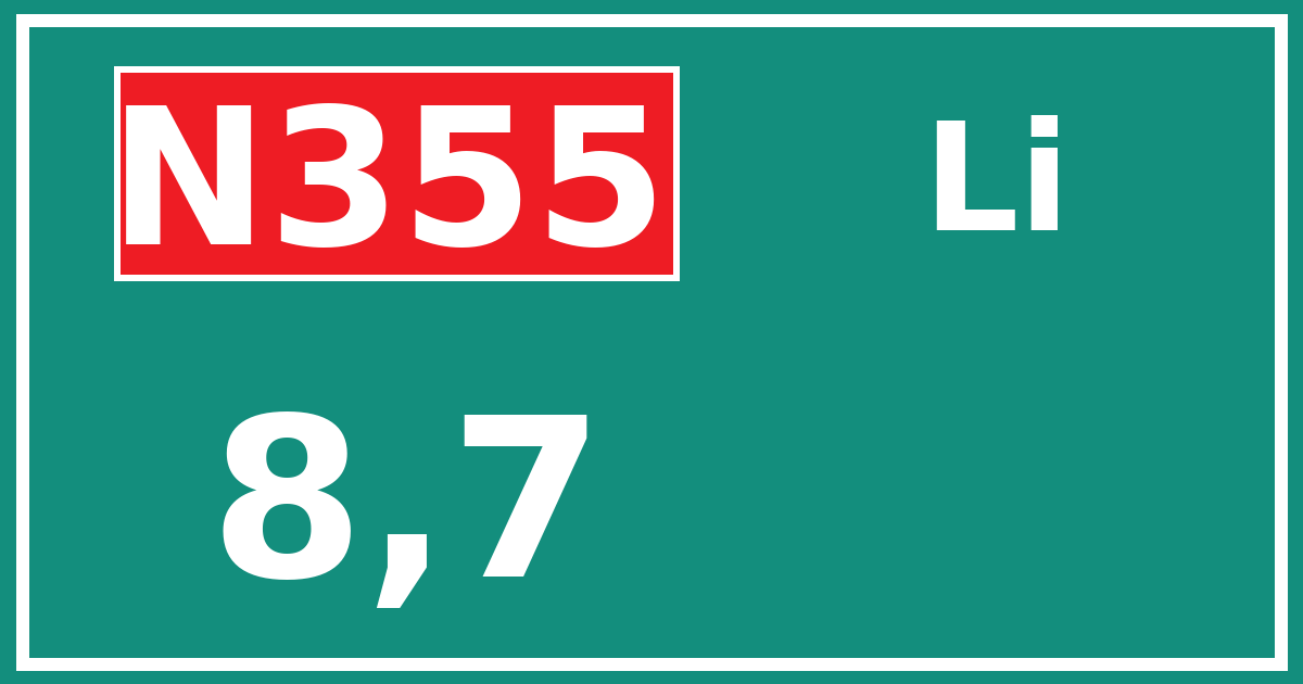 Hectometerbord N355 8,7 zijde Li