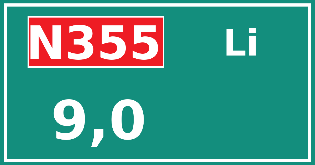 Hectometerbord N355 9,0 zijde Li