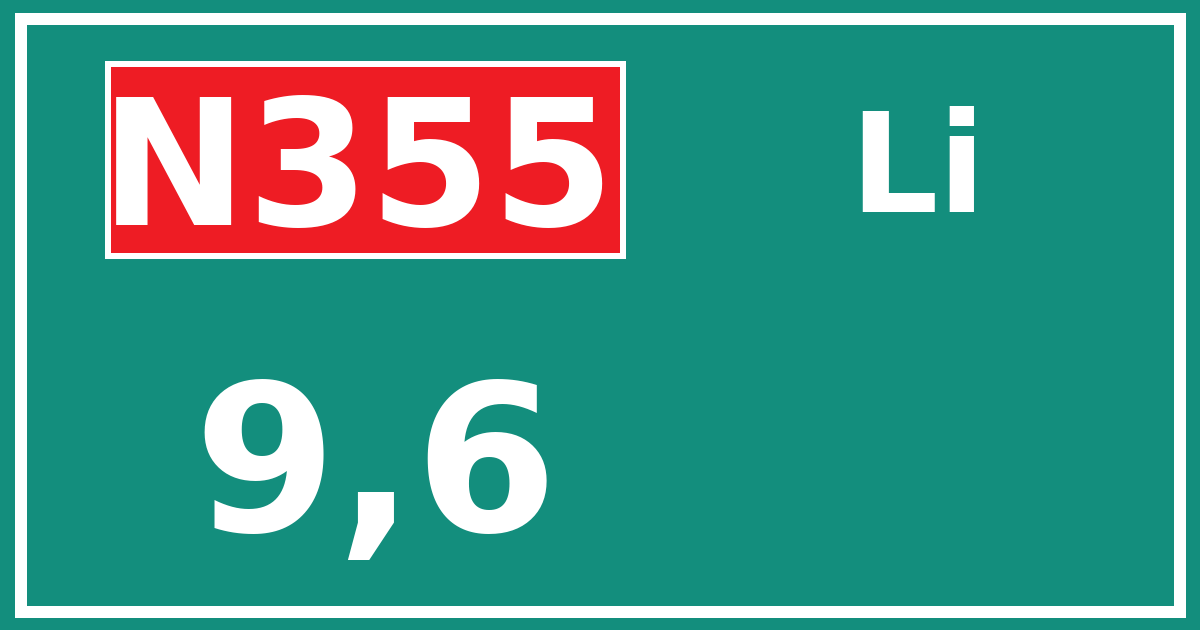 Hectometerbord N355 9,6 zijde Li