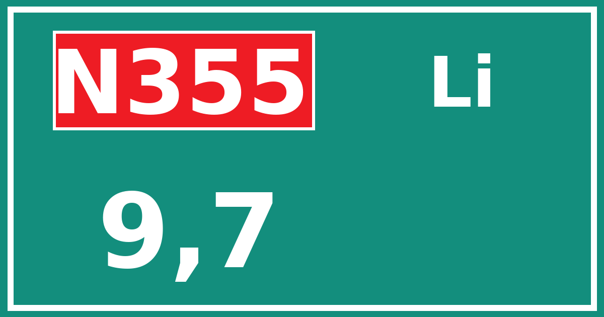 Hectometerbord N355 9,7 zijde Li