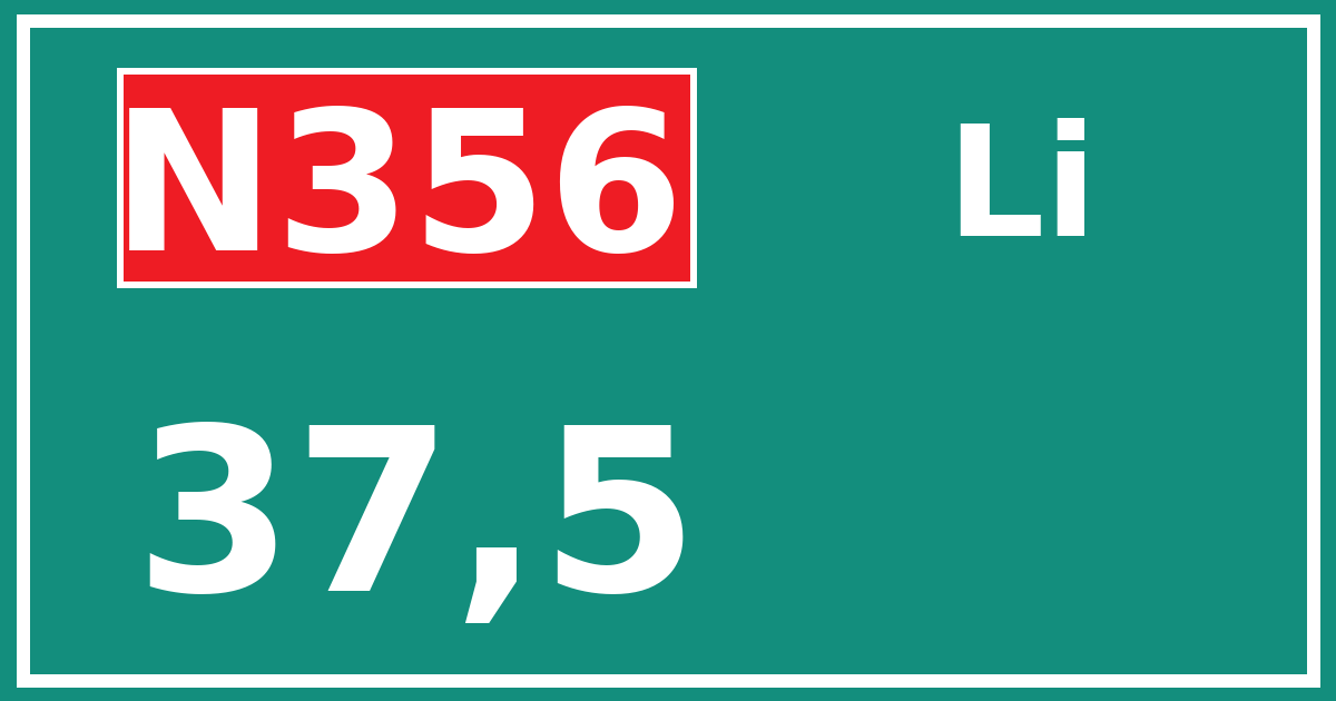 Hectometerbord N356 37,5 zijde Li