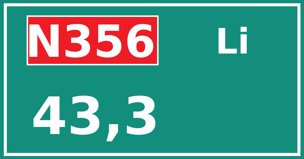Hectometerbord N356 43,3 zijde Li