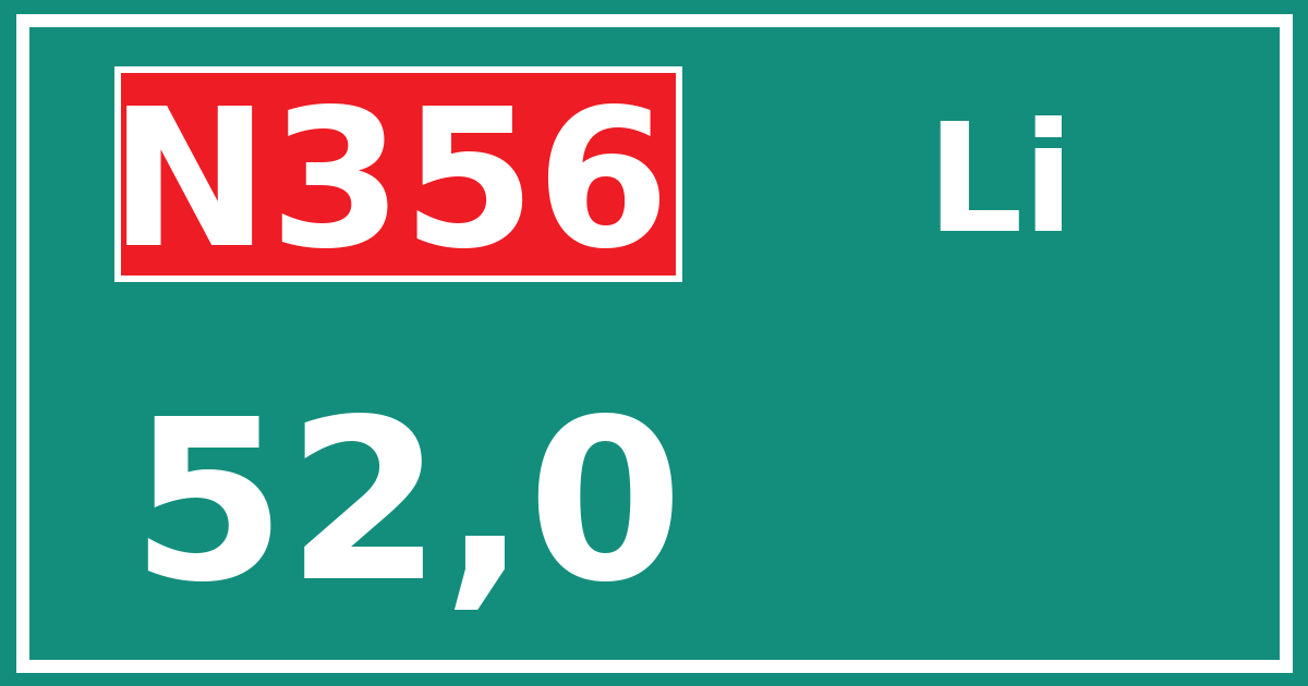 Hectometerbord N356 52,0 zijde Li