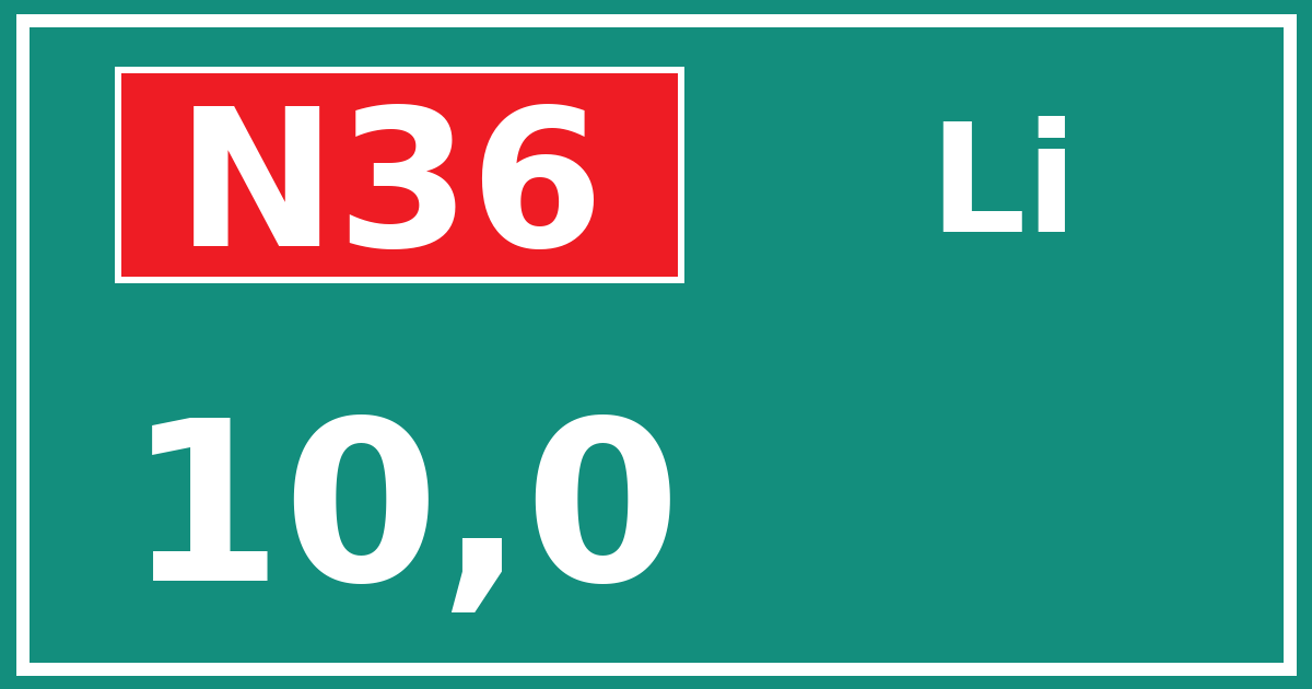Hectometerbord N36 10,0 zijde Li