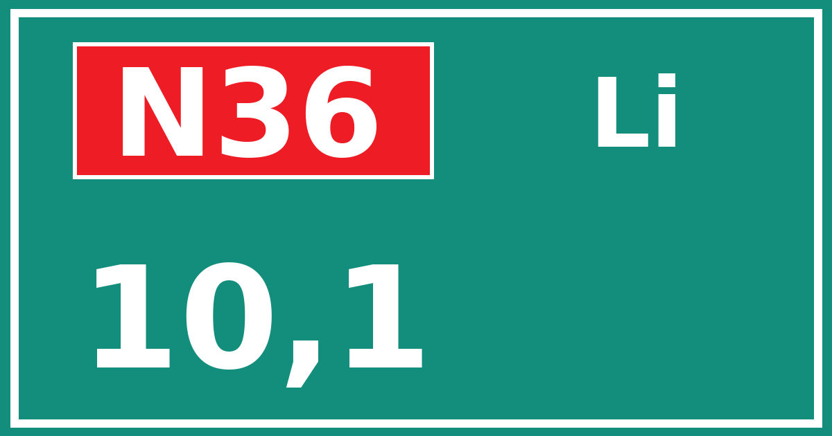 Hectometerbord N36 10,1 zijde Li