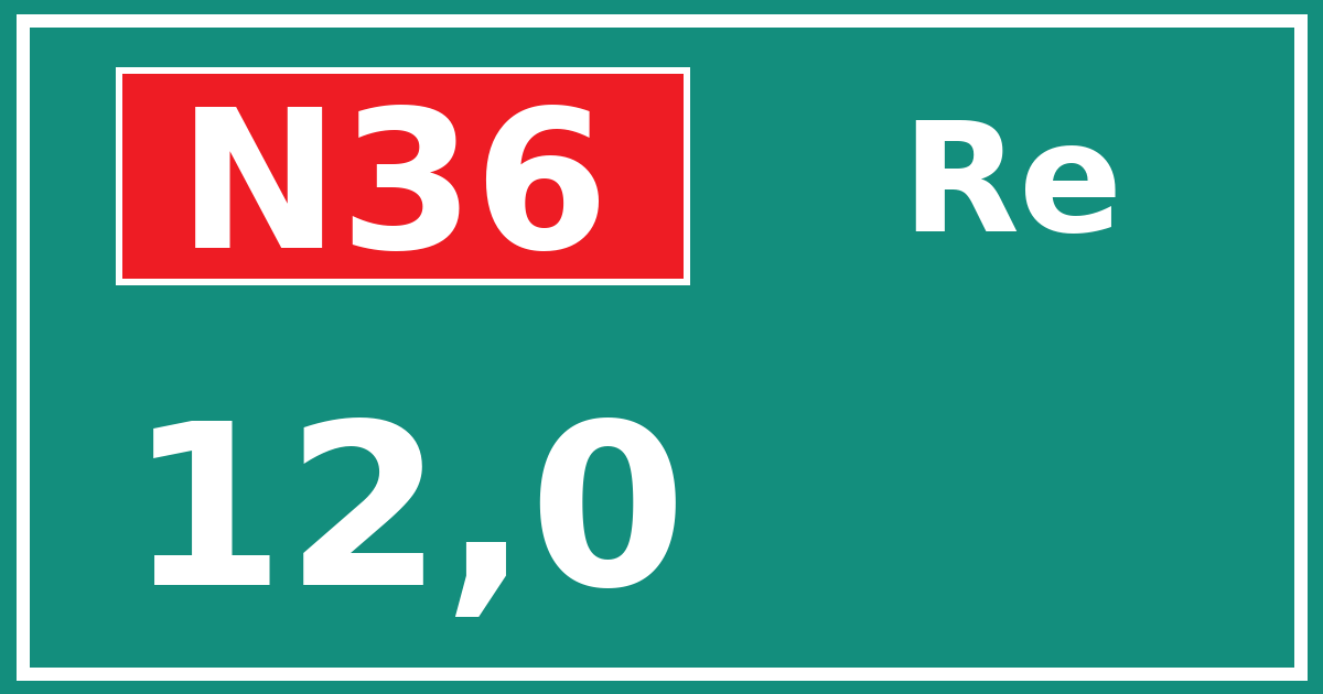 Hectometerbord N36 12,0 zijde Re