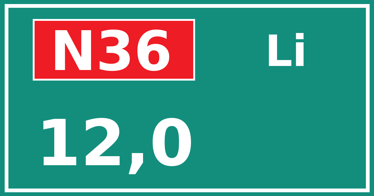 Hectometerbord N36 12,0 zijde Li