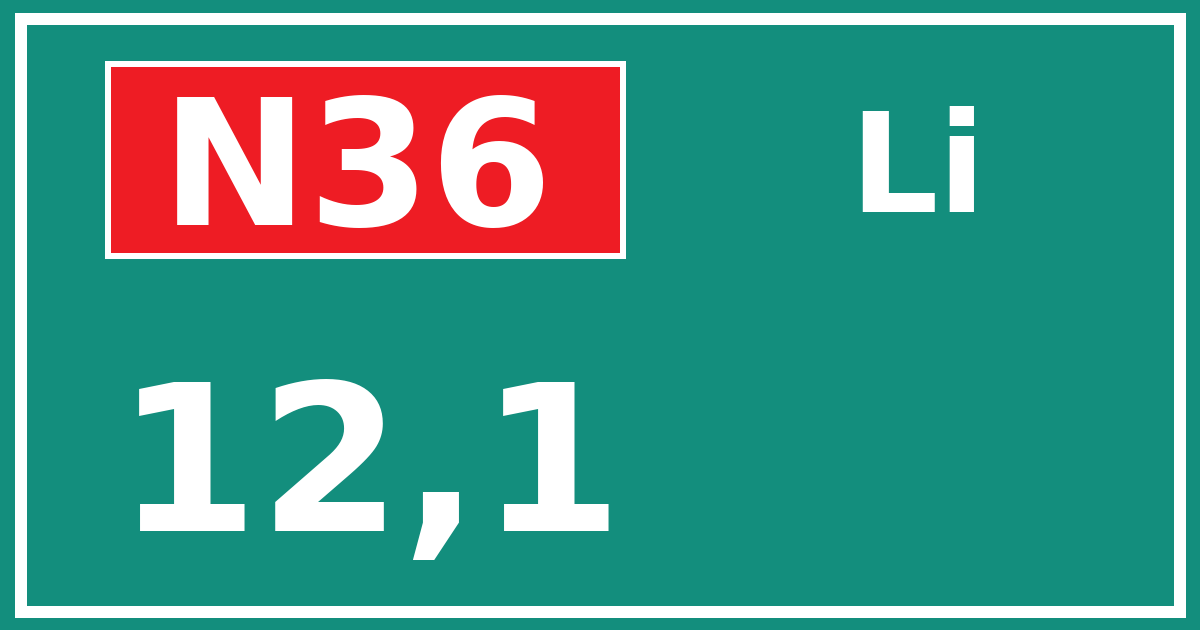 Hectometerbord N36 12,1 zijde Li