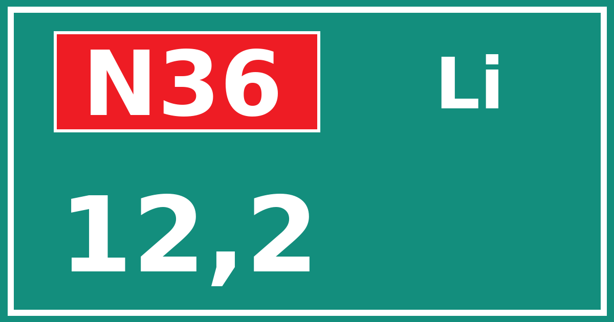 Hectometerbord N36 12,2 zijde Li