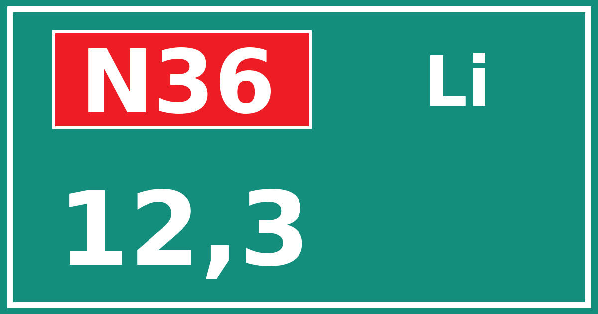 Hectometerbord N36 12,3 zijde Li
