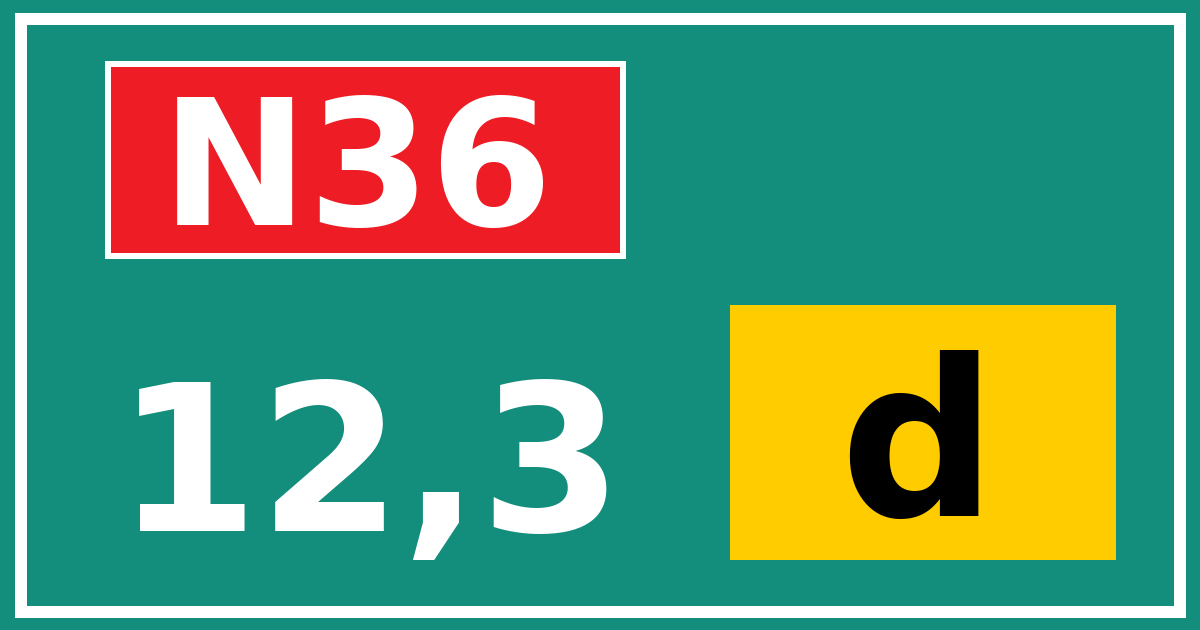 Hectometerbord N36 12,3 letter d