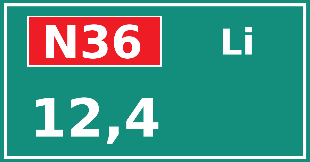 Hectometerbord N36 12,4 zijde Li
