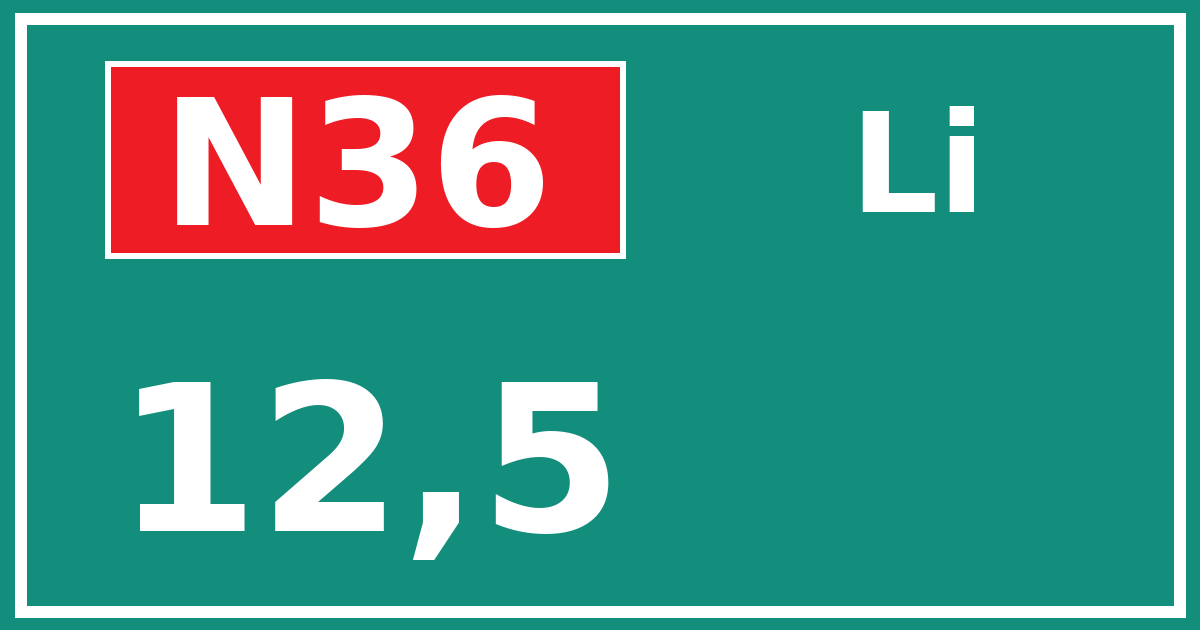 Hectometerbord N36 12,5 zijde Li