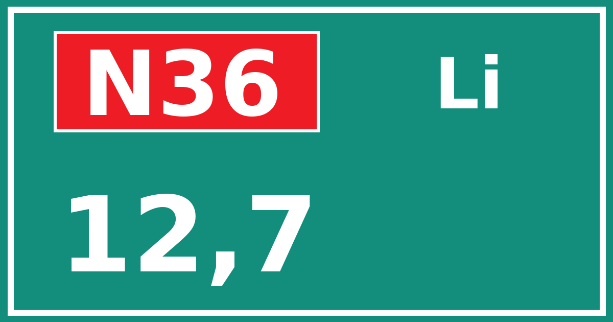 Hectometerbord N36 12,7 zijde Li