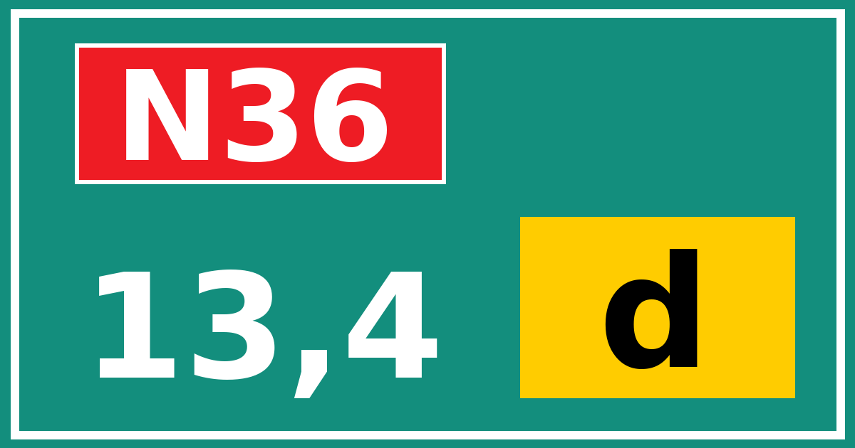 Hectometerbord N36 13,4 letter d