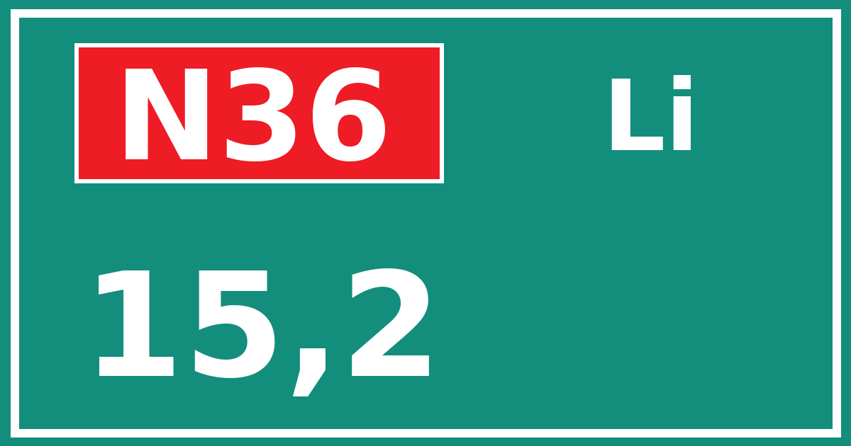Hectometerbord N36 15,2 zijde Li