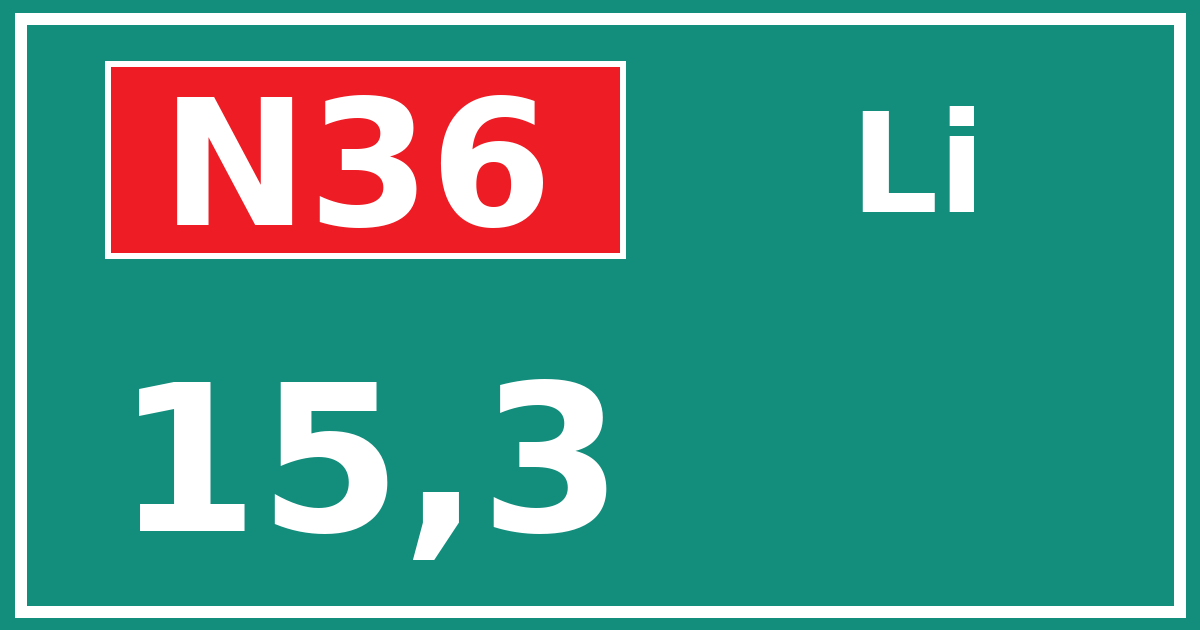 Hectometerbord N36 15,3 zijde Li