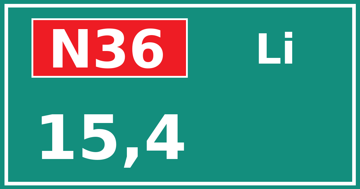 Hectometerbord N36 15,4 zijde Li