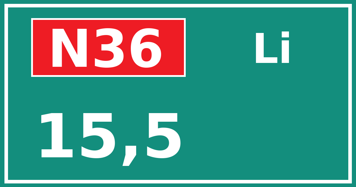 Hectometerbord N36 15,5 zijde Li