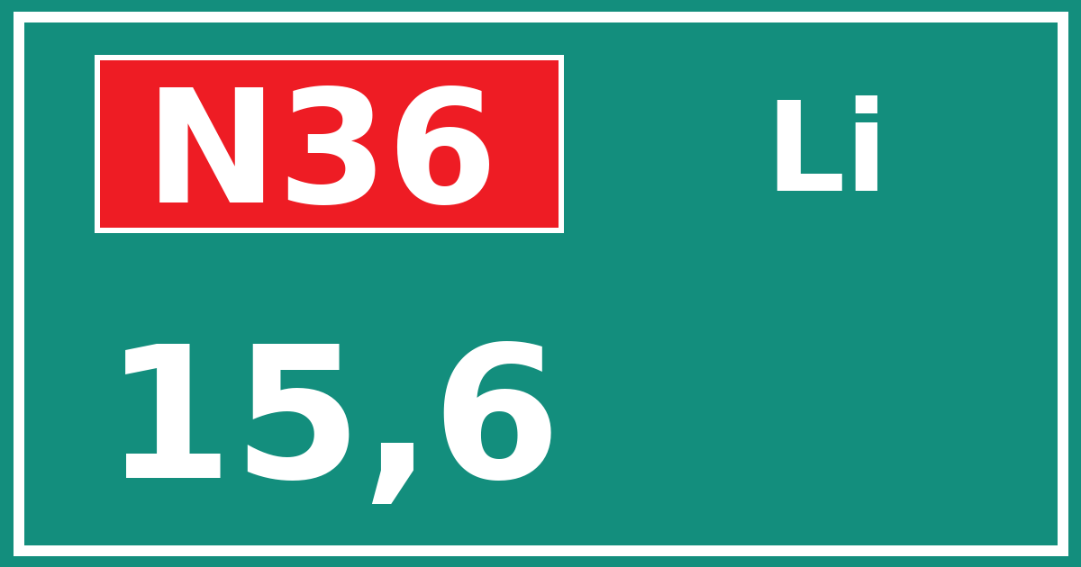 Hectometerbord N36 15,6 zijde Li