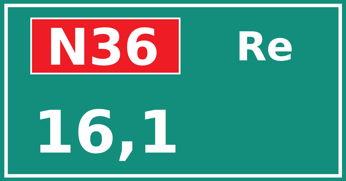 Hectometerbord N36 16,1 zijde Re