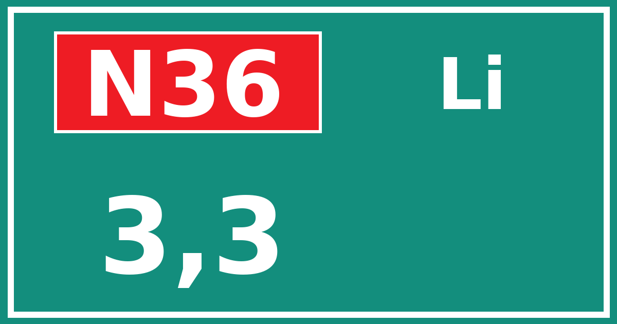 Hectometerbord N36 3,3 zijde Li