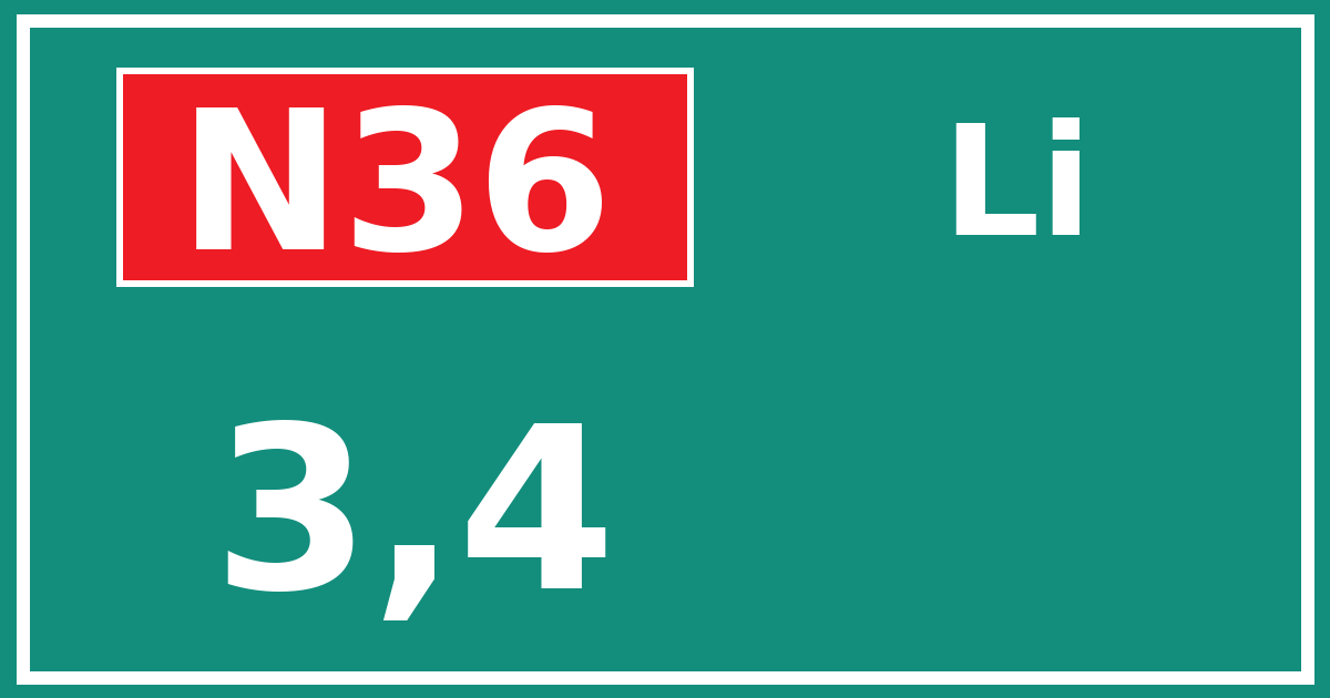 Hectometerbord N36 3,4 zijde Li