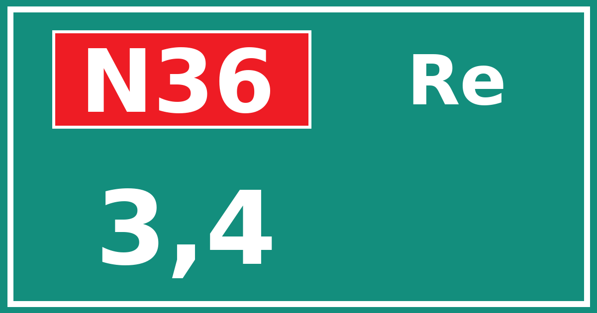 Hectometerbord N36 3,4 zijde Re
