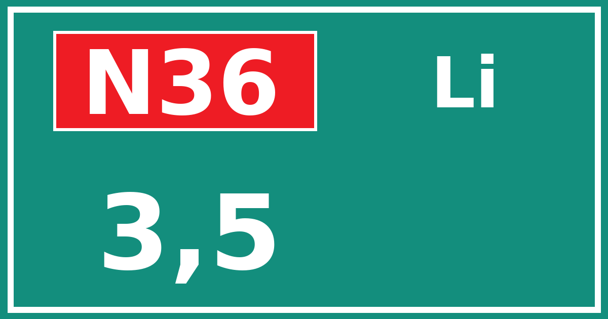 Hectometerbord N36 3,5 zijde Li